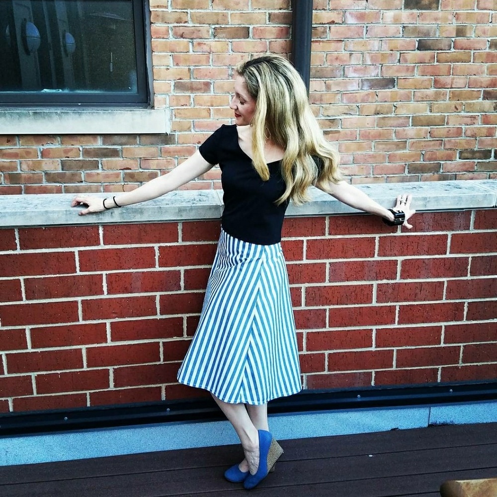 Blue and white asymmetrical skirt